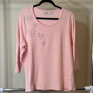 Quacker Factory Pink Long Sleeve Top with Heart Details
